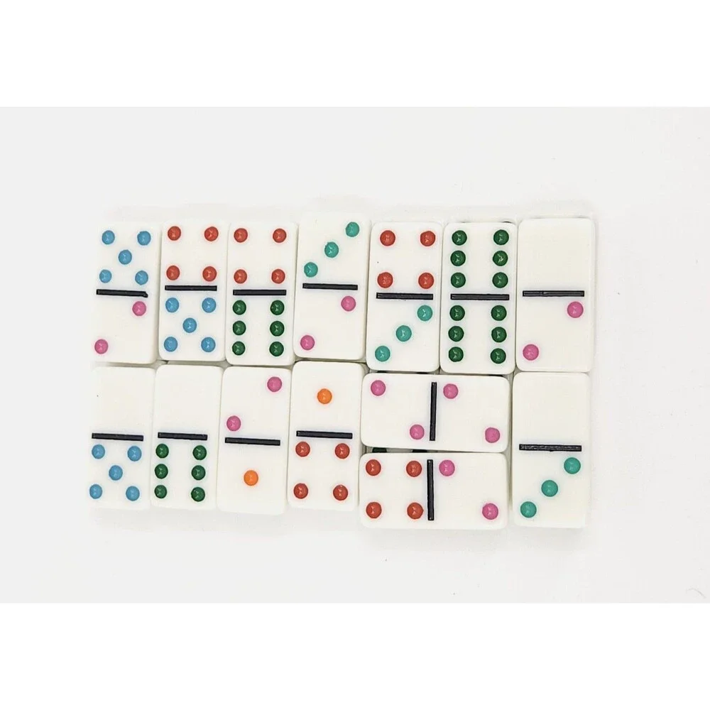 Vintage Double Nine Travel Mini Dominoes 55 Color Dot Tile Set Case